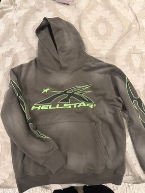Hellstar Men's Gray Hoodie with Neon Green Logo